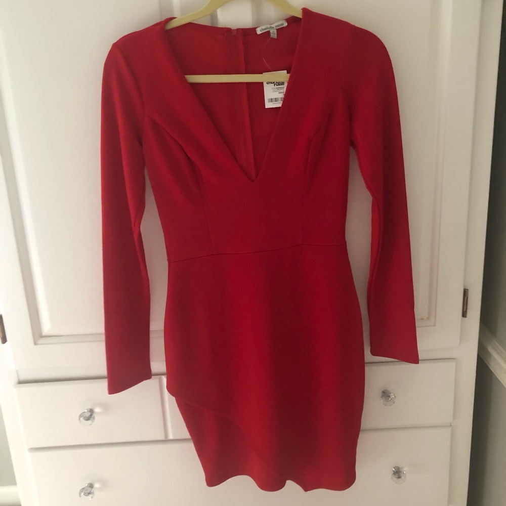 Red V Neck Cocktail Dress